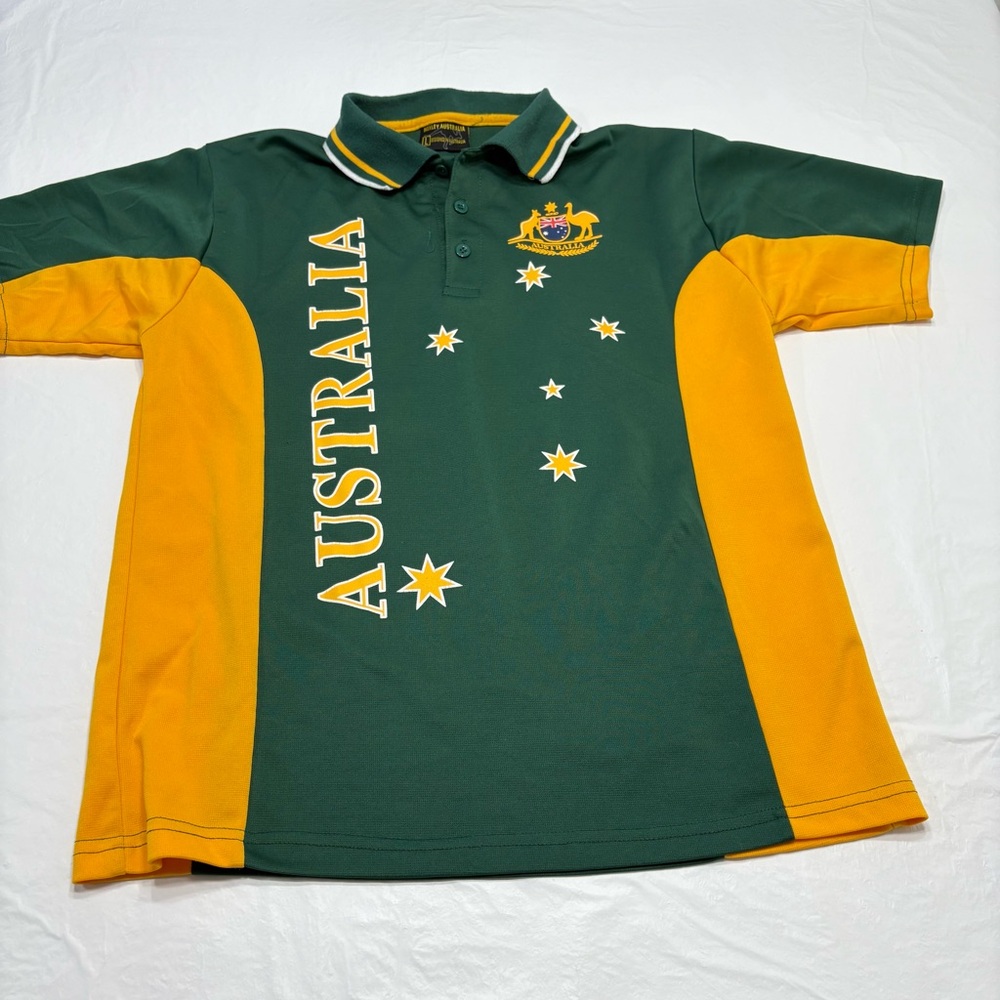 Vintage Hoxley Australia Polo Shirt Mens Large Gold Green National Team Soccer
